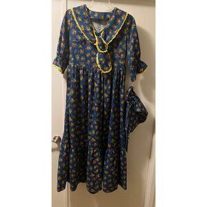 VTG PRAIRIE DRESS & BONNET Women’s Floral Lace Trim Halloween Costume Theater